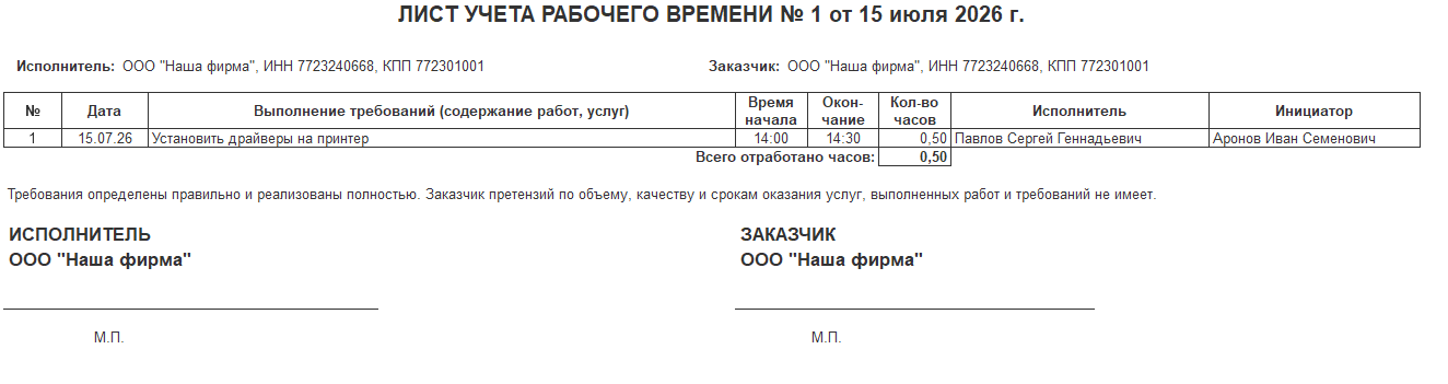 Печатная форма ЛУРВ